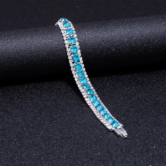 Blue Crystal & White Rhinestone Petite 6" Bracelet - Picture 6 of 6
